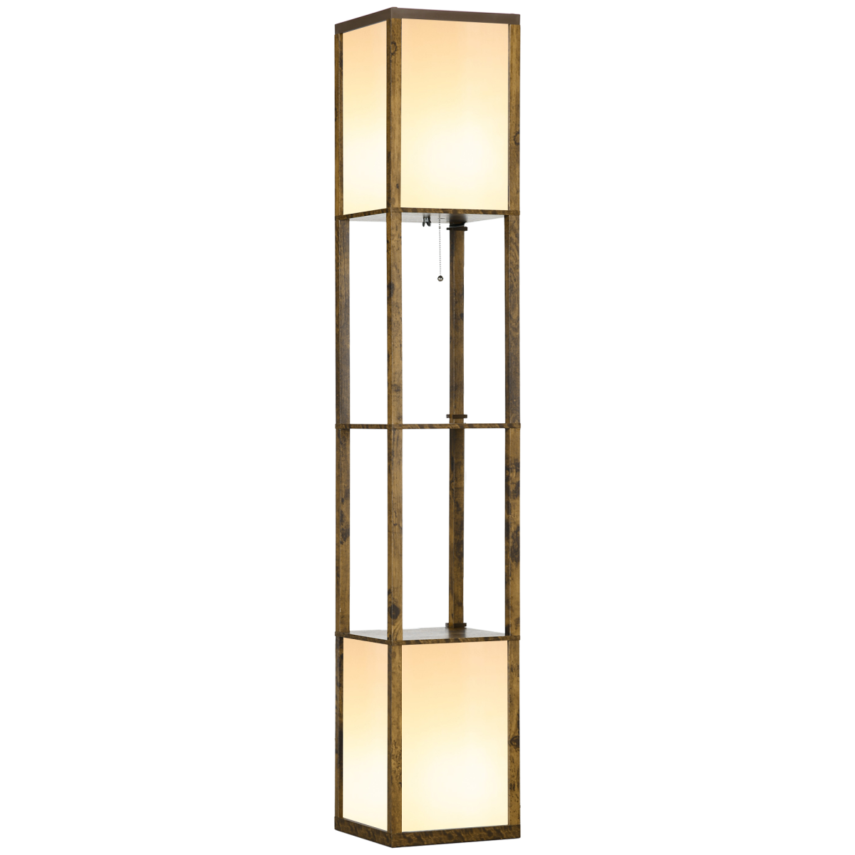 HOMCOM Shelf Floor Lamp with Dual Light, Brown for Living Room Bedroom