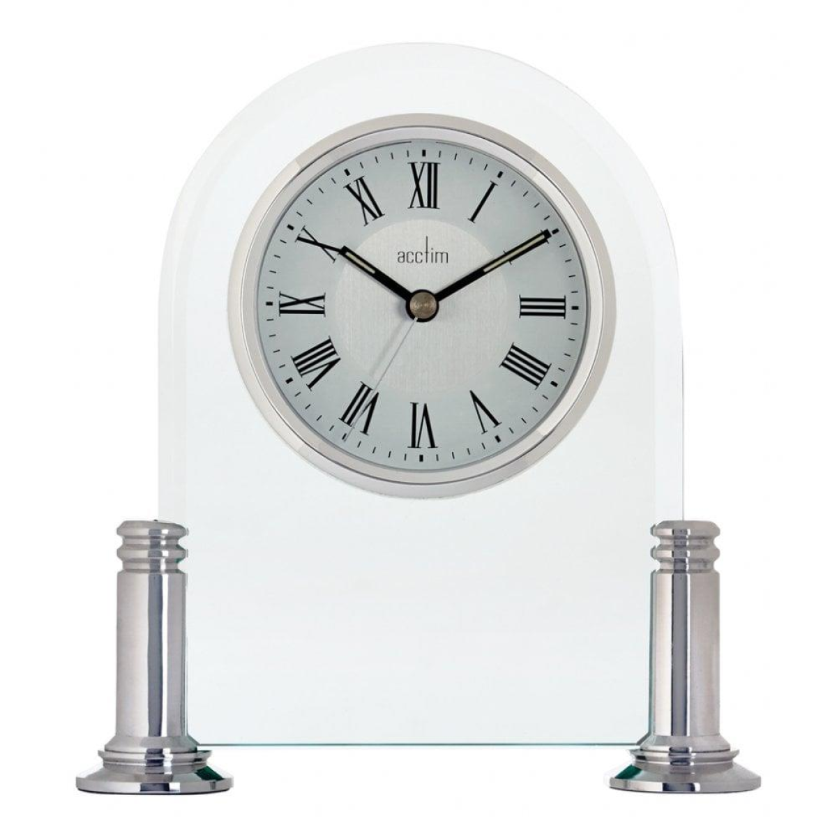 Acctim Bewdley Glass and Silver Quartz Battery Mantel Clock