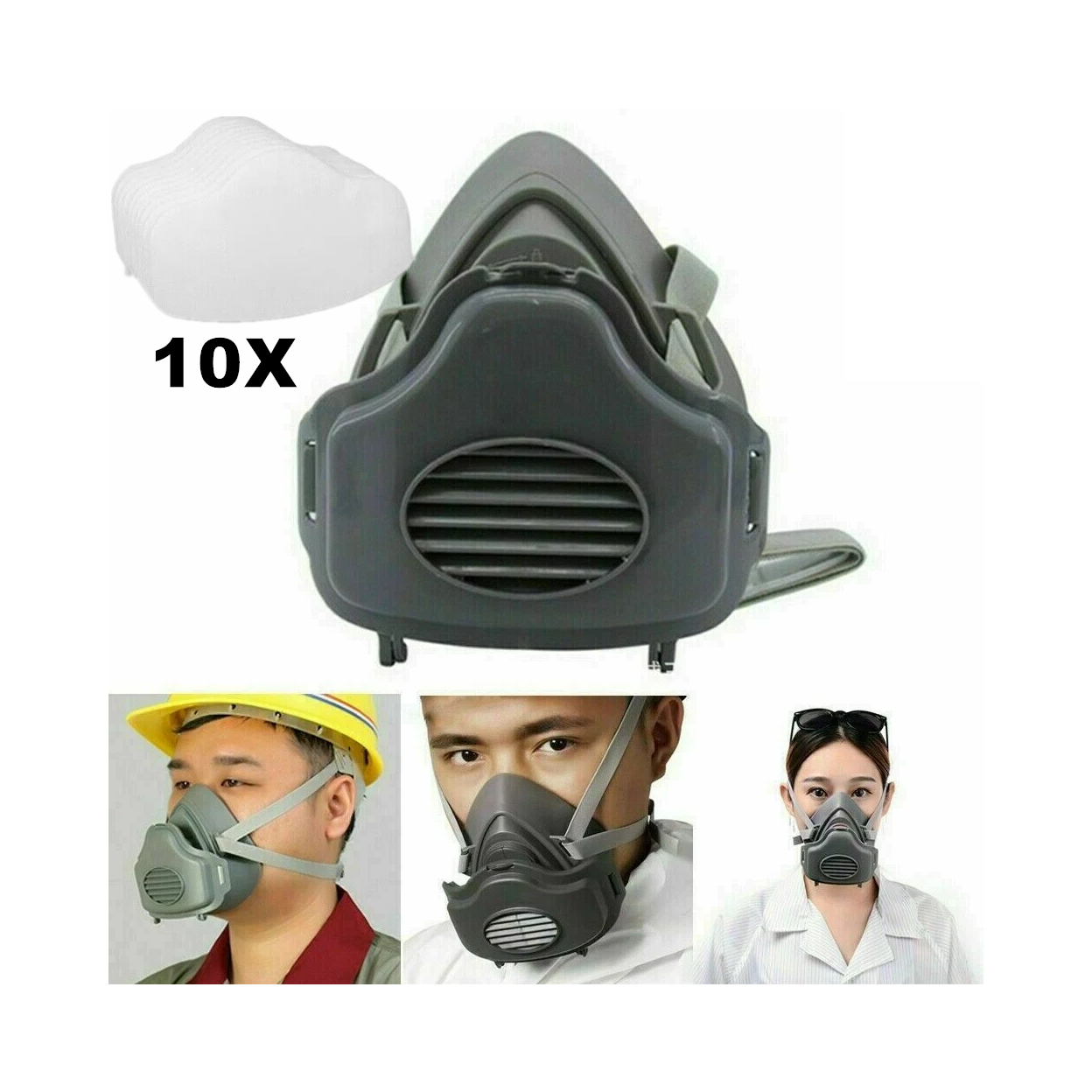 Reusable Half Facepiece Respirator Dust Mask for Woodworking, Painting, Welding with 3700 Filter Holder and 10 Filter Cotton