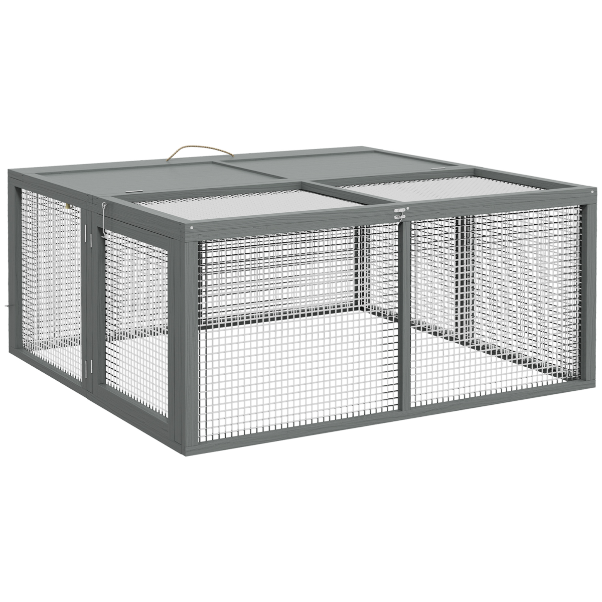 PawHut Foldable Wooden Rabbit Run for 2-3 Small Pets, Grey