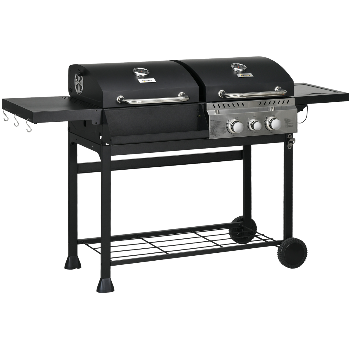 Outsunny Dual Fuel BBQ Grill with Wheels and Warming Rack