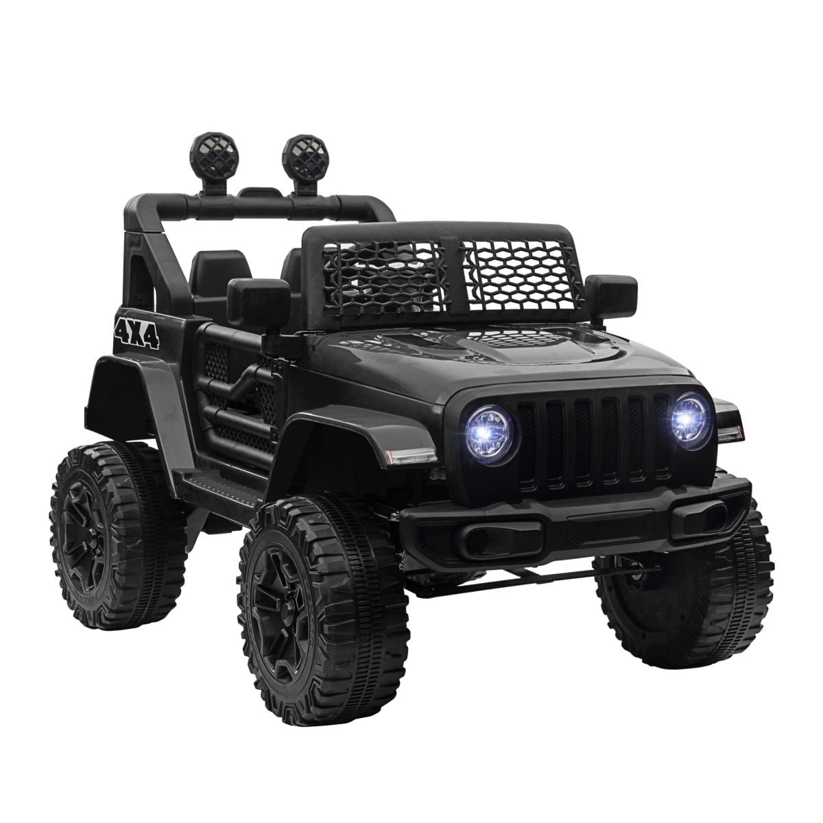 12V Kids Electric Ride On Off-Road Truck with Remote Control, LED Headlights, Seat Belt, Black HOMCOM