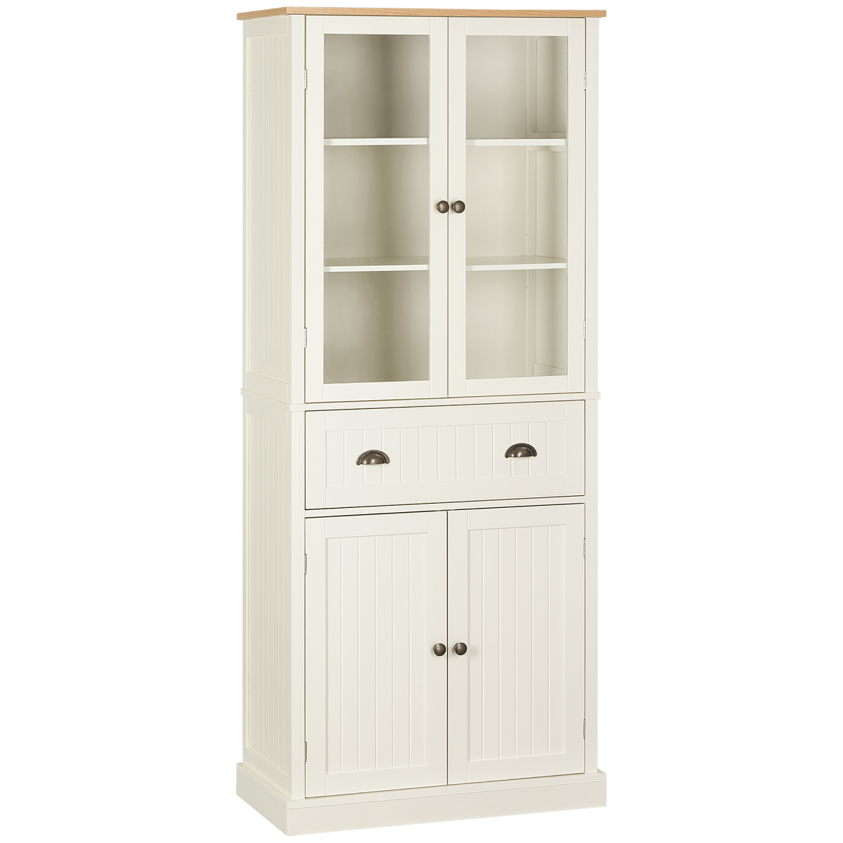 Kitchen Pantry Storage Cabinet, 5-Tier Adjustable Shelves, 4-Door with Drawer
