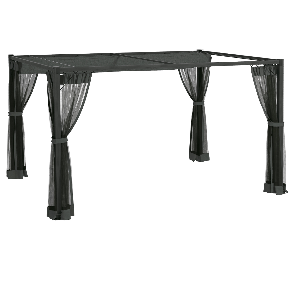 Outsunny 3 x 4m Dark Grey Pergola with Retractable Roof, Net Curtains and Aluminium Frame