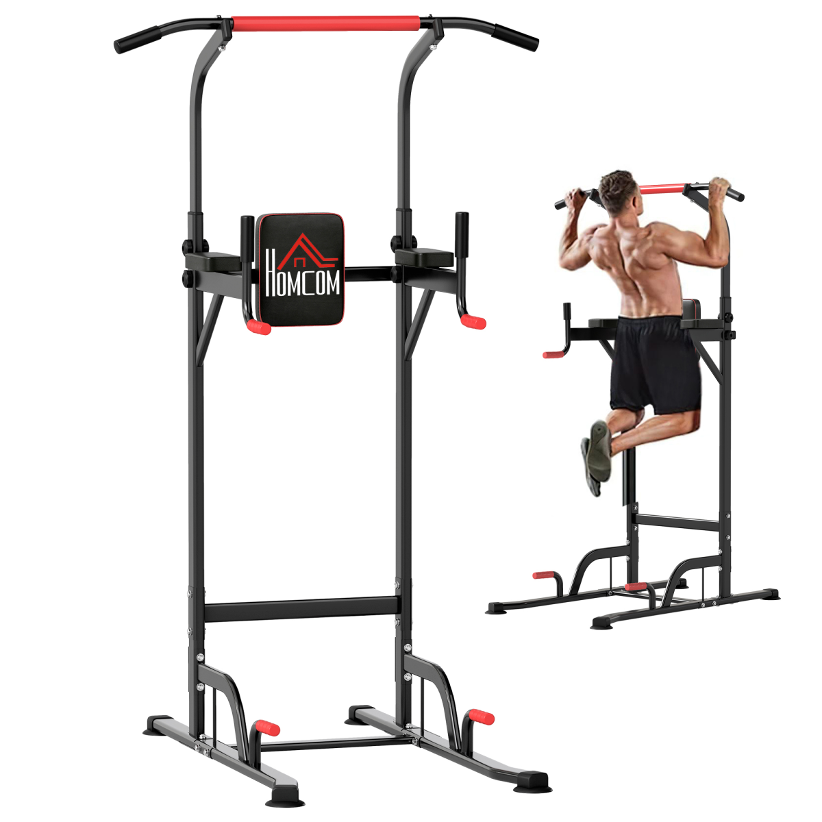 Adjustable Height Power Tower Pull Up Dip Station Multi Gym Home Workout Equipment with Suction Pads, Steel Frame, 120kg Max Load