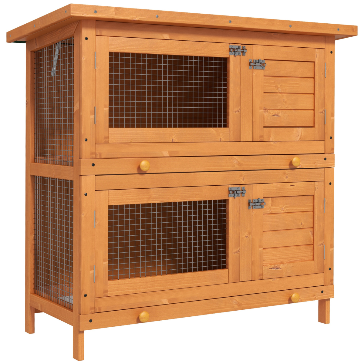 Pawhut 2-Tier Wooden Rabbit Hutch for Small Animals, Outdoor Backyard