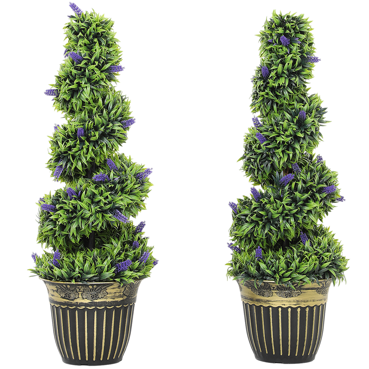 HOMCOM Set of 2 Artificial Spiral Boxwood Plants with Lavender, 90cm