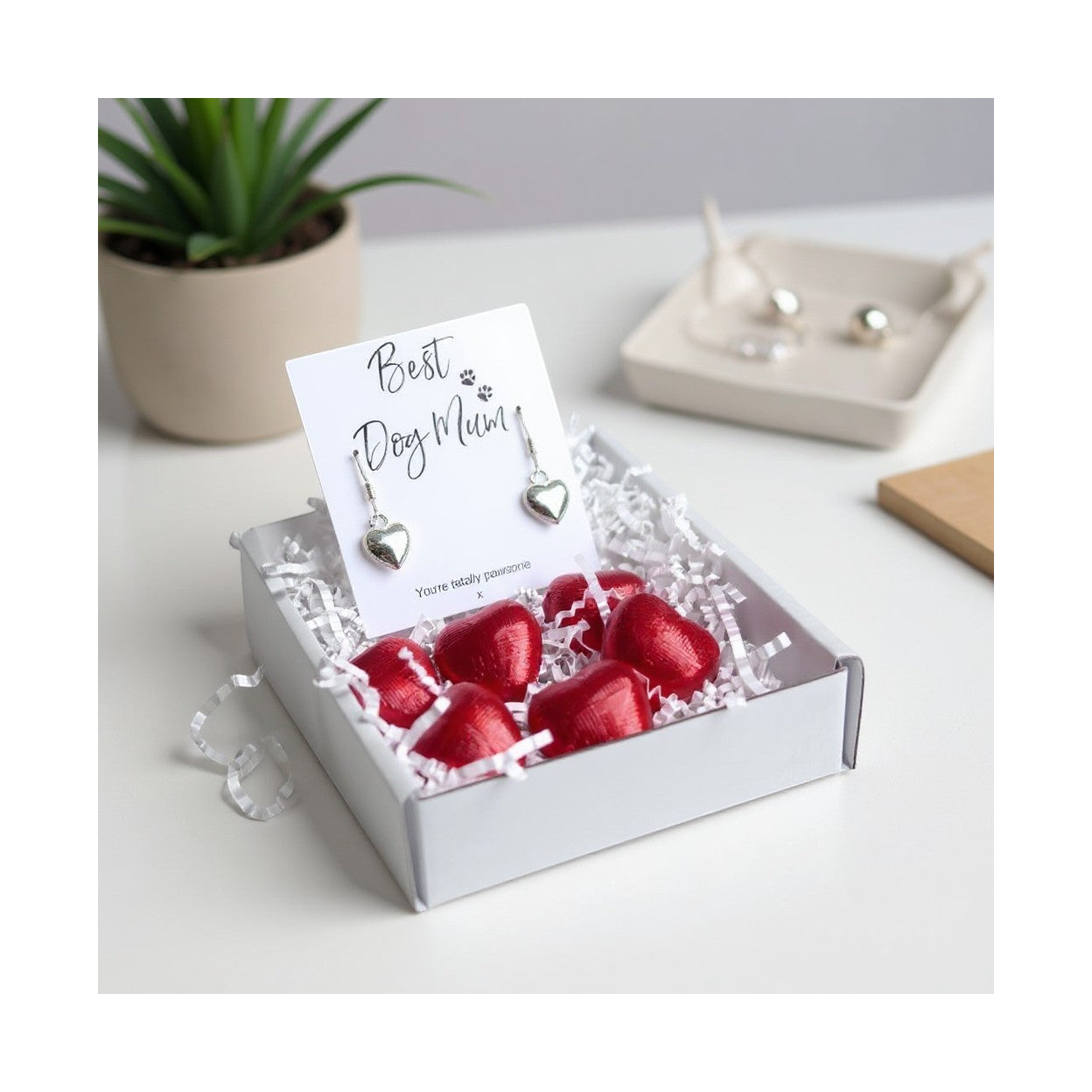 Best Dog Mum Mini Gift Hamper with Silver Heart Earrings