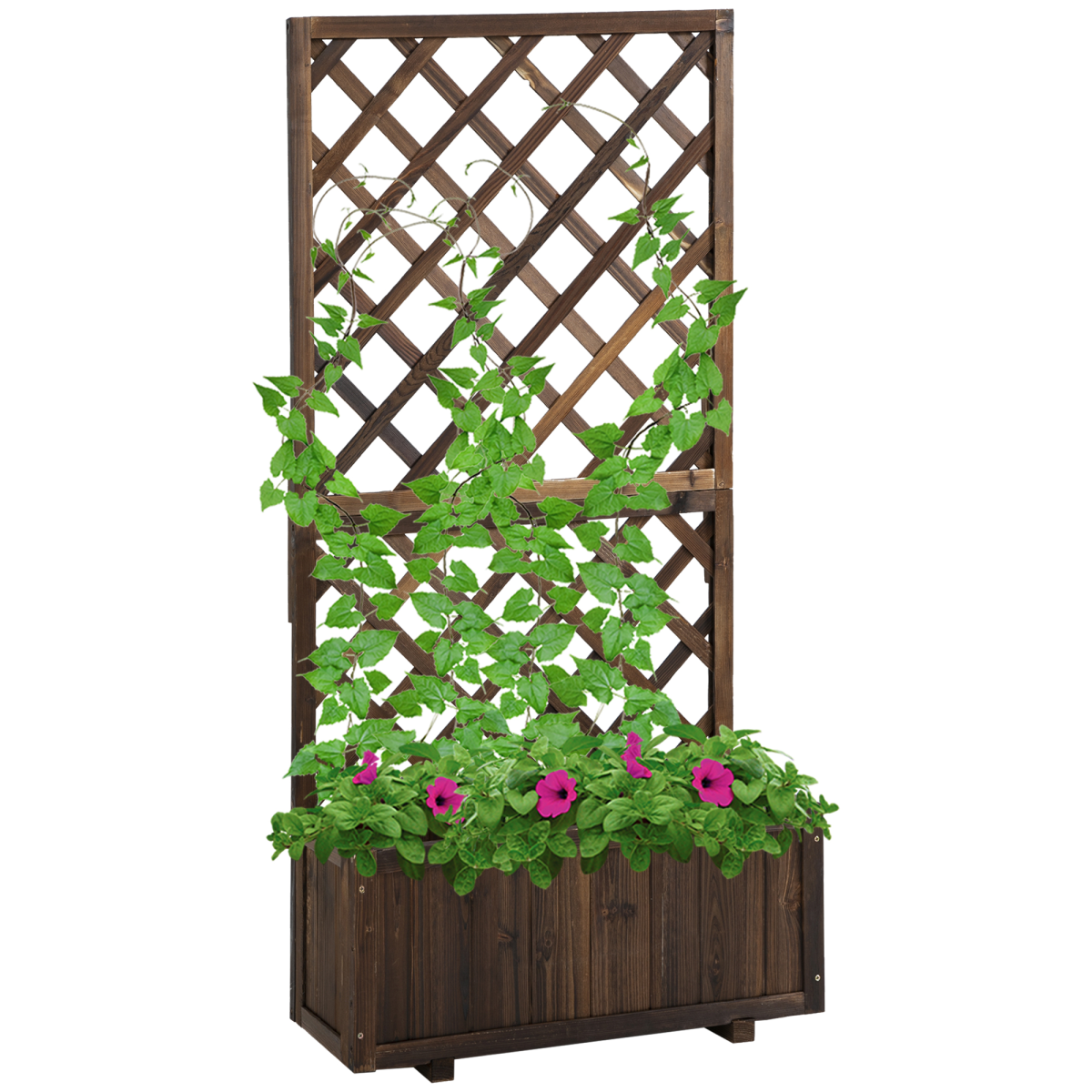 Outsunny Wooden Fir Wood Trough Planter with Trellis for Climbing Plants