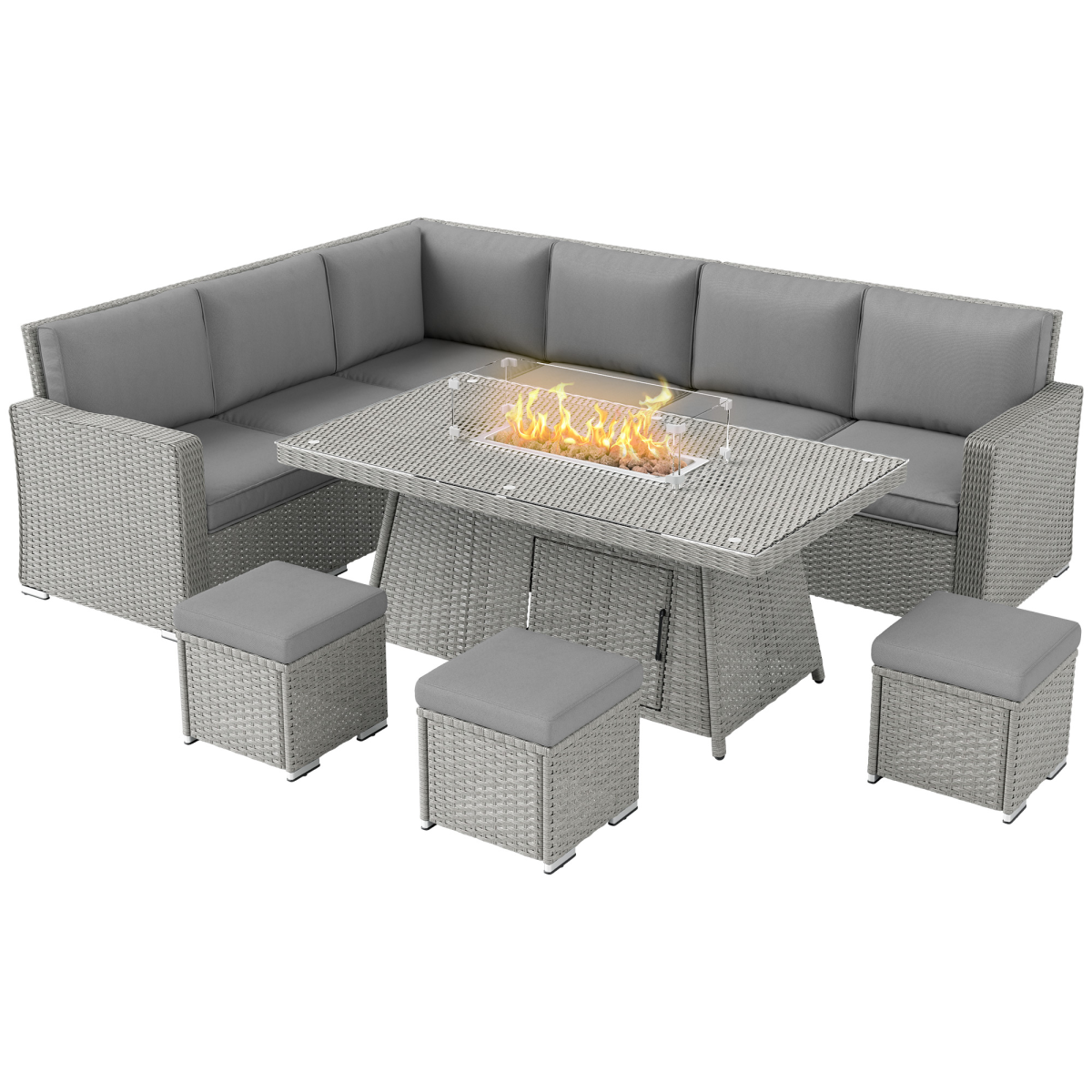 Outsunny Grey Fire Pit Table Set, 50,000 BTU Outdoor Heating