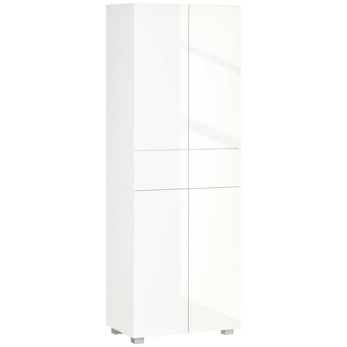 4-Door White Freestanding Kitchen Storage Cabinet with Shelves & Drawers
