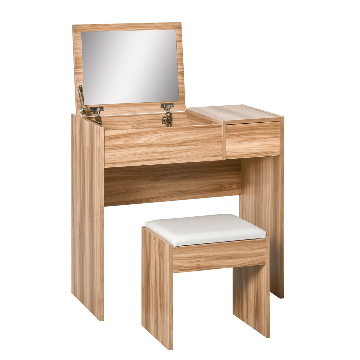 HOMCOM Dressing Table with Flip-Up Mirror, Hidden Storage, Slide-Out Drawer and Padded Stool