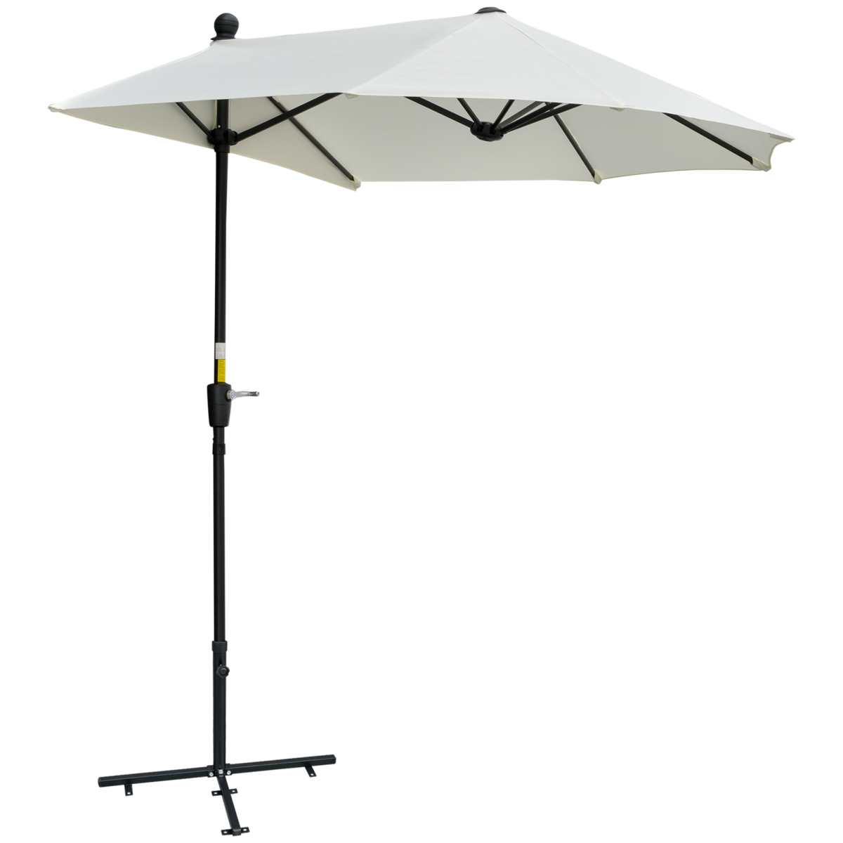Outsunny 2m Half Balcony Parasol Umbrella with Crank Handle, Cross Base, Cream White