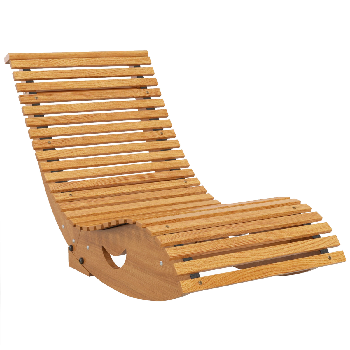 Outsunny Outdoor Wooden Rocking Chair with Slatted Seat, Teak