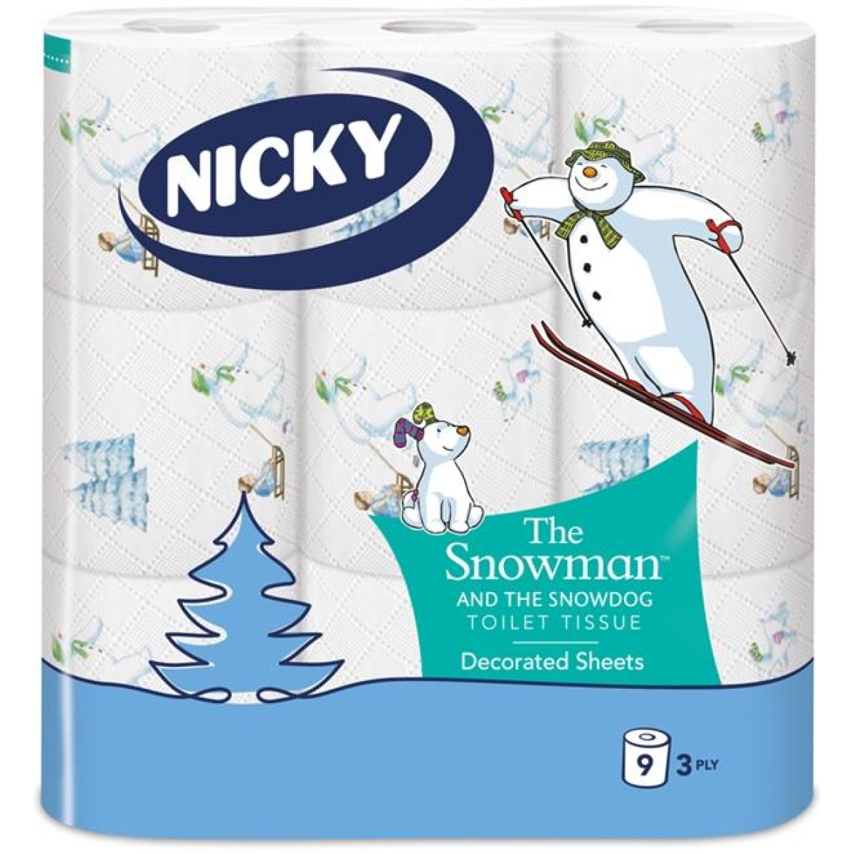 Nicky Snowman 3-Ply Toilet Rolls, 45 Pack, FSC Certified, Festive Snowman & Snowdog Design