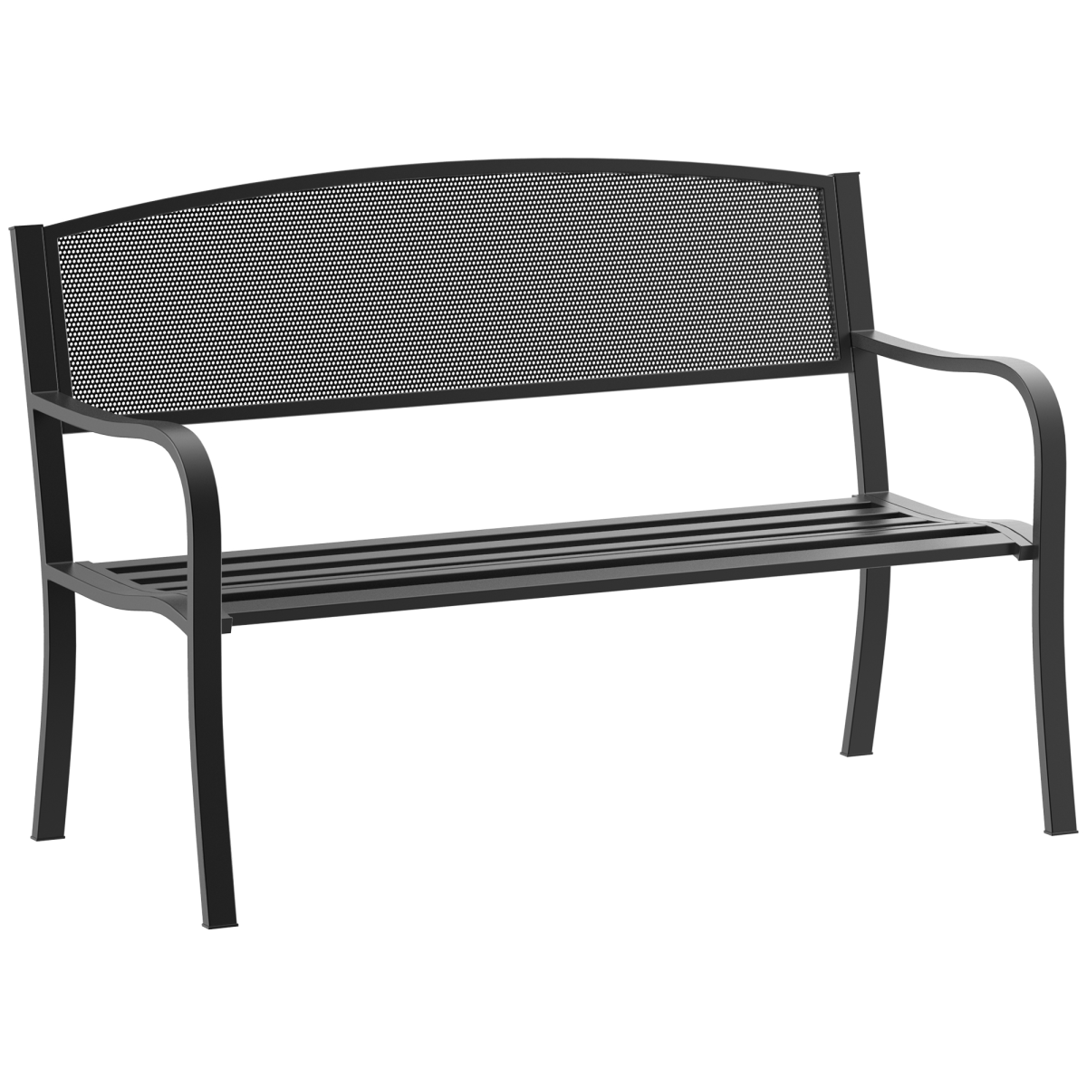 Outsunny 2 Person Steel Garden Bench with Cast Iron Backrest and Seat, 120 cm, Black