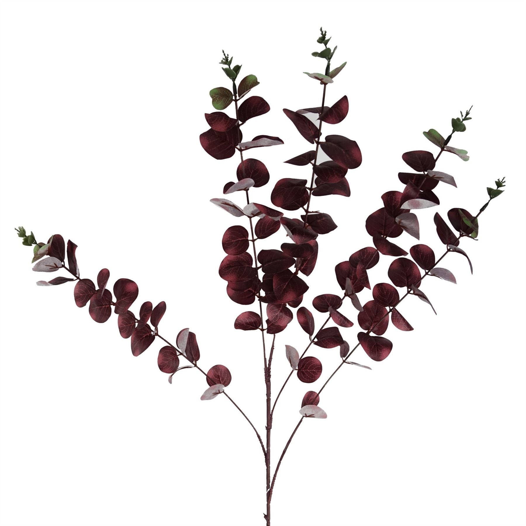 100cm Artificial Eucalyptus Foliage Single Stem with Silk Leaves Burgundy