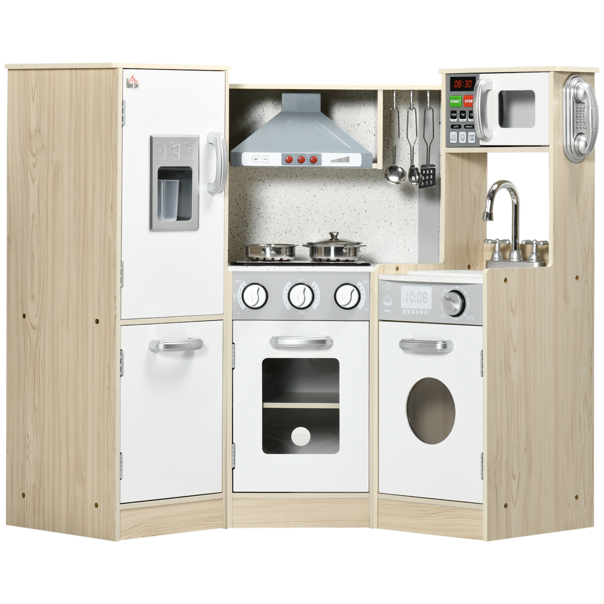 Corner Kids Kitchen Play Set with Sound and Light, Phone, Microwave, Oven, and Range Hood