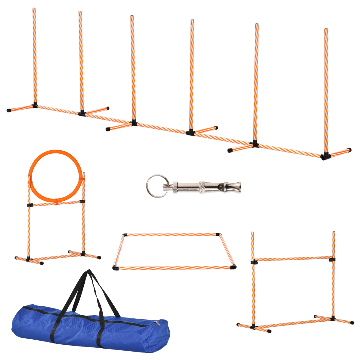 Pawhut Dog Agility Training Set with Adjustable High Jump Ring, Whistle and Storage Bag