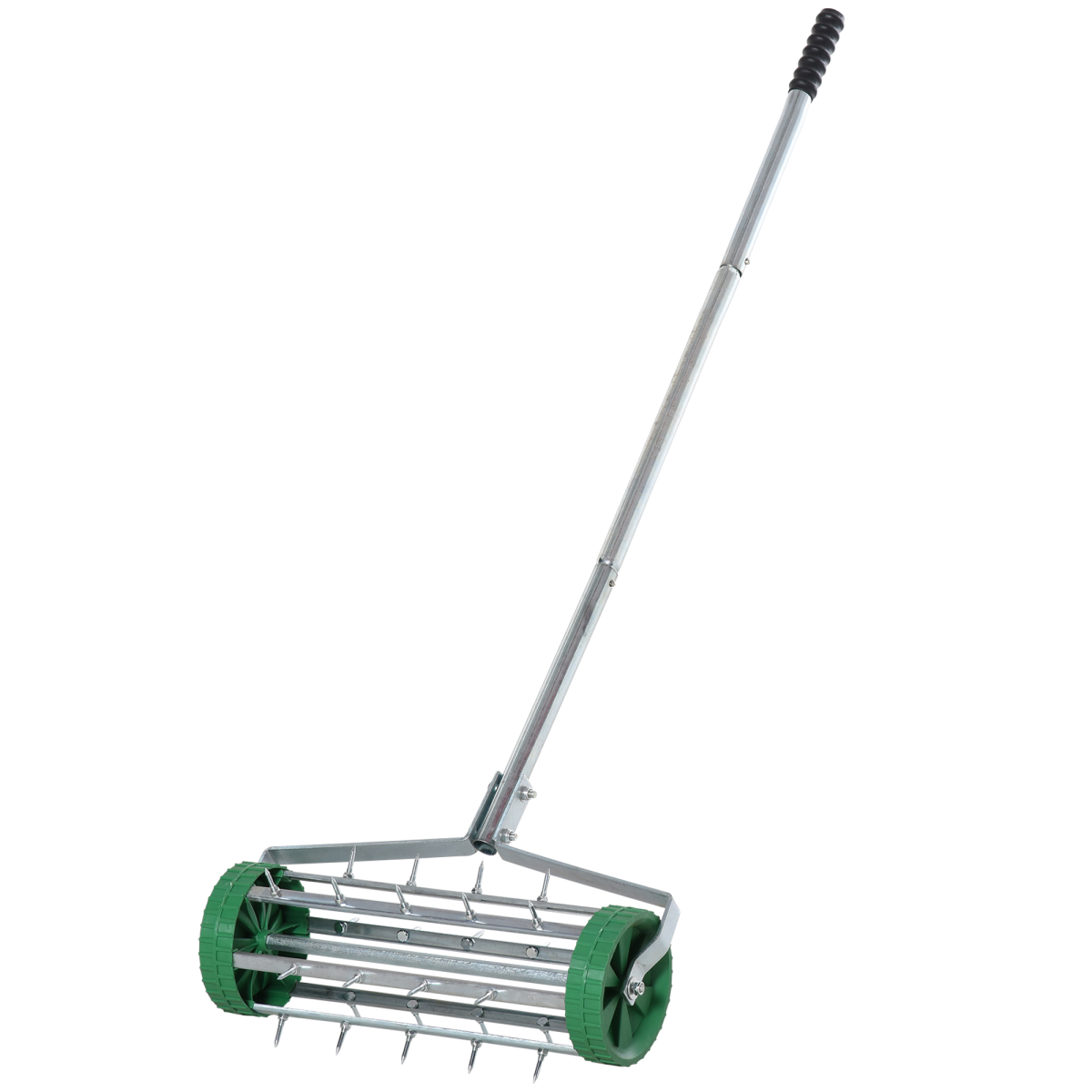 Outsunny Lawn Aerator Roller with 3-Level Adjustable Handle, Galvanized Metal and PP Plastic