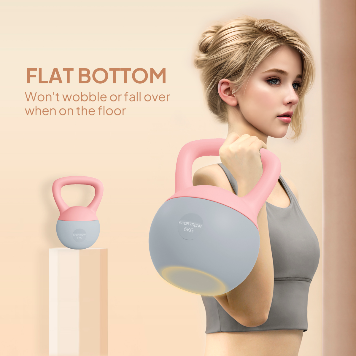 6kg Pink and Grey Kettlebell with Ergonomic Non-Slip Handle