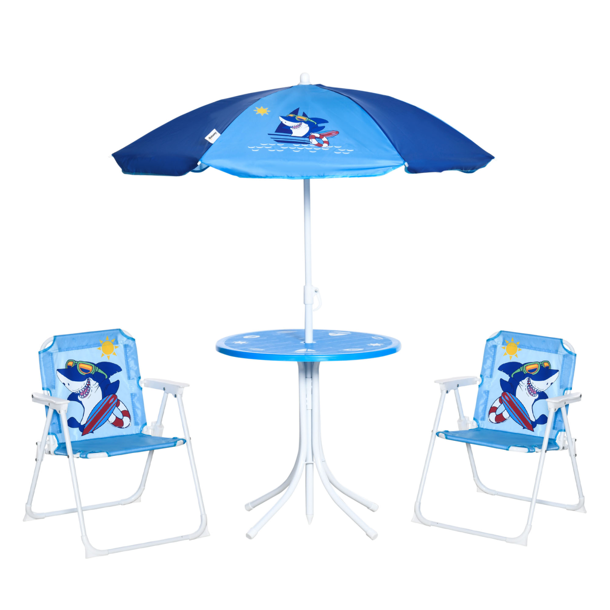Kids Foldable 4-Piece Garden Set with Table, Chairs & Umbrella - Blue