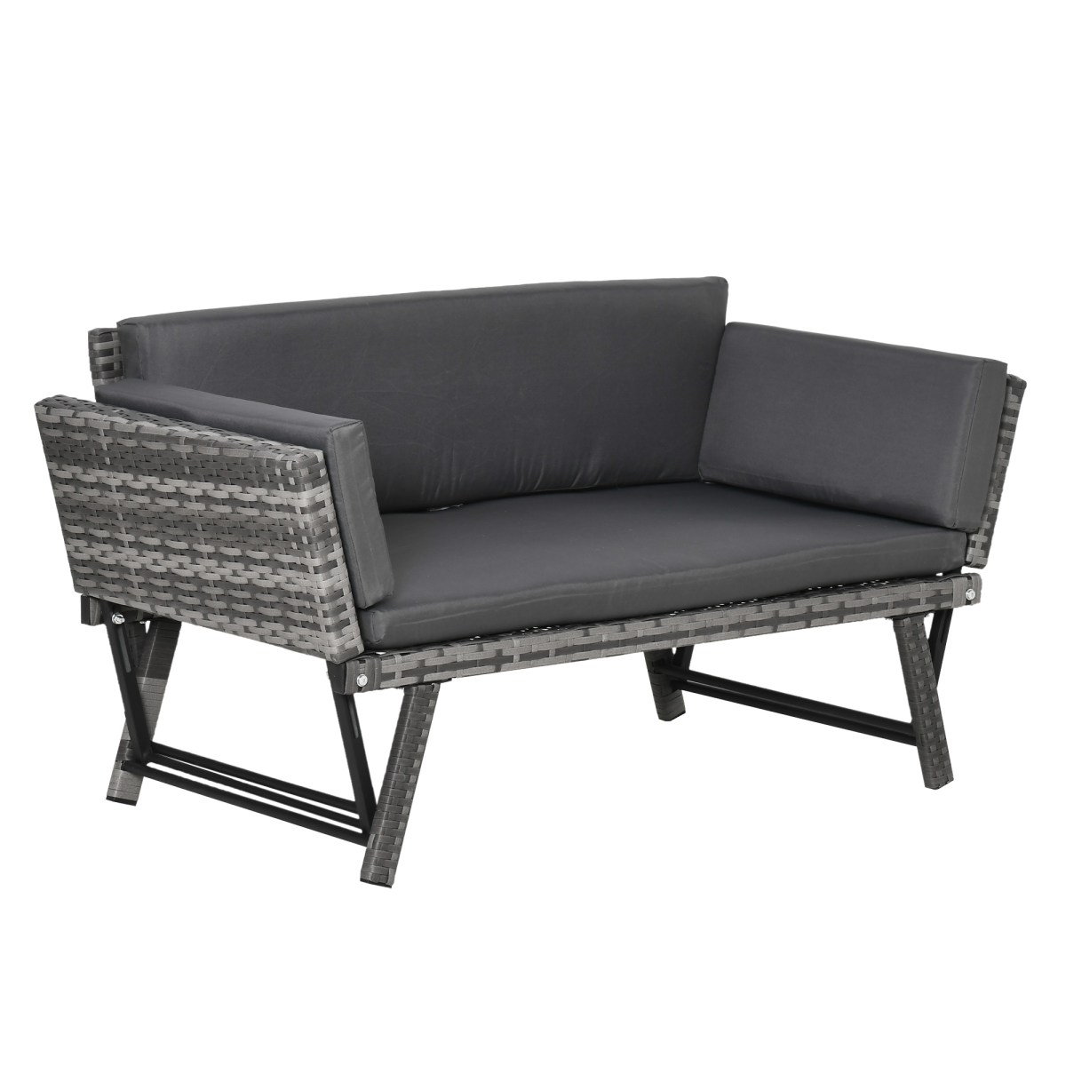 Outsunny 2-in-1 Rattan Folding Outdoor Daybed Sofa, Grey, with Cushion