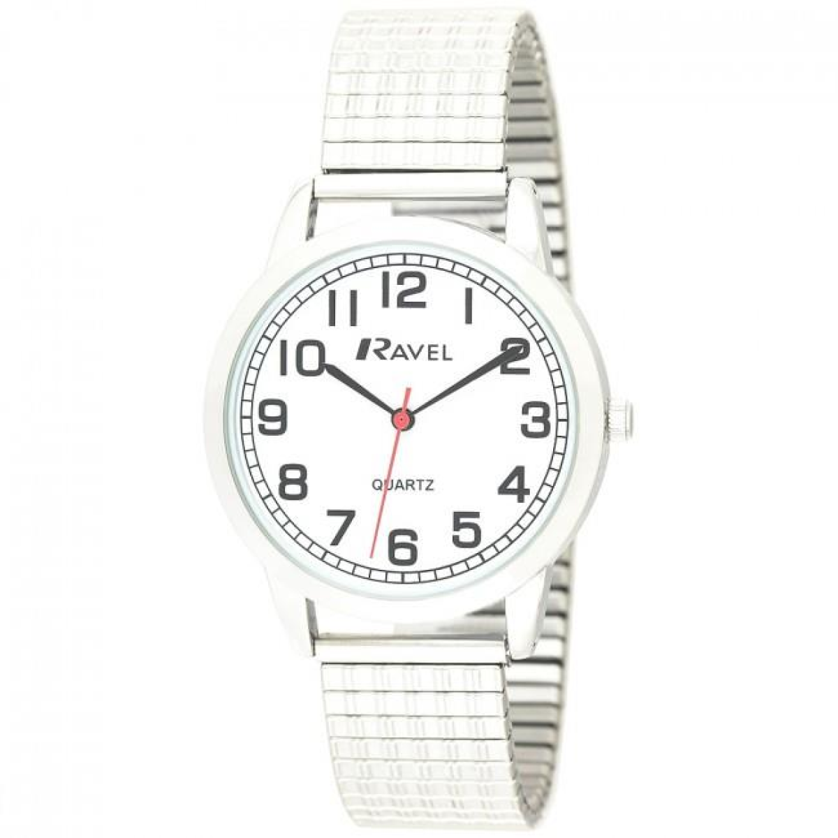 Ravel Men's Bold Number White Dial Expander Bracelet Watch
