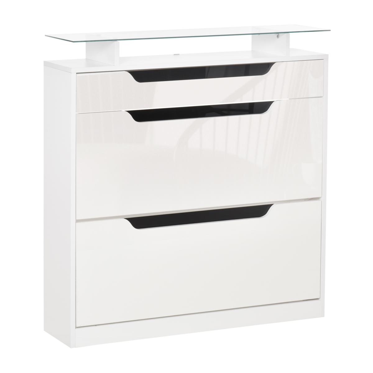 HOMCOM Shoe Cabinet with 2 Flip Doors, Drawer & Glass Top, White