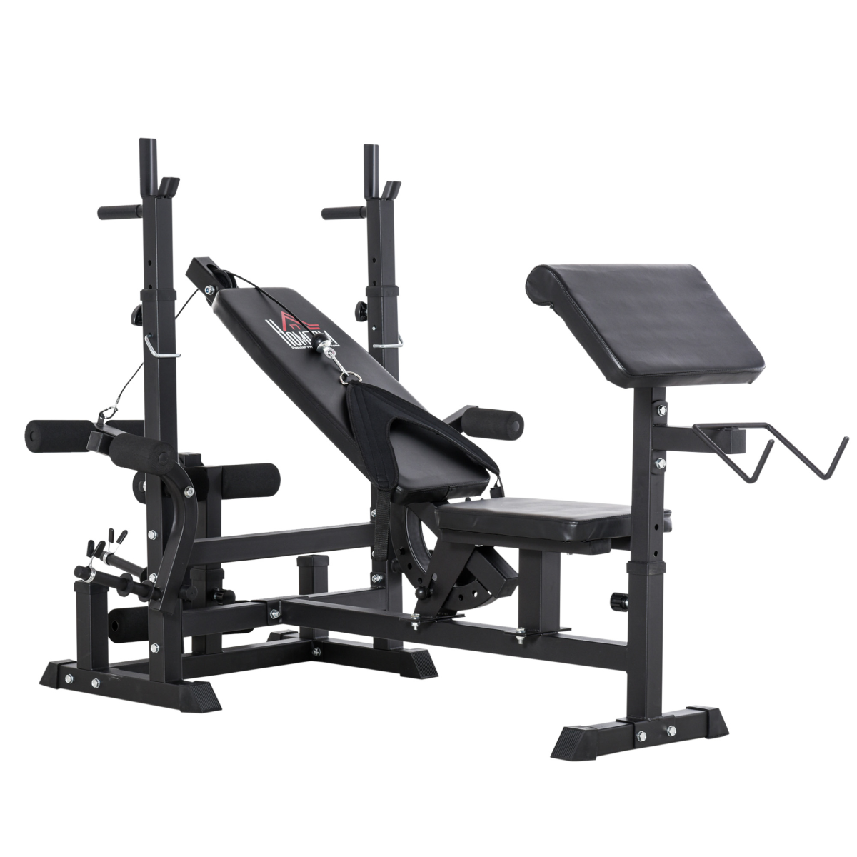 HOMCOM Multi-Function Full-Body Weight Bench with Bench Press, Leg Extension, Preacher Curl Pad and Barbell Rack