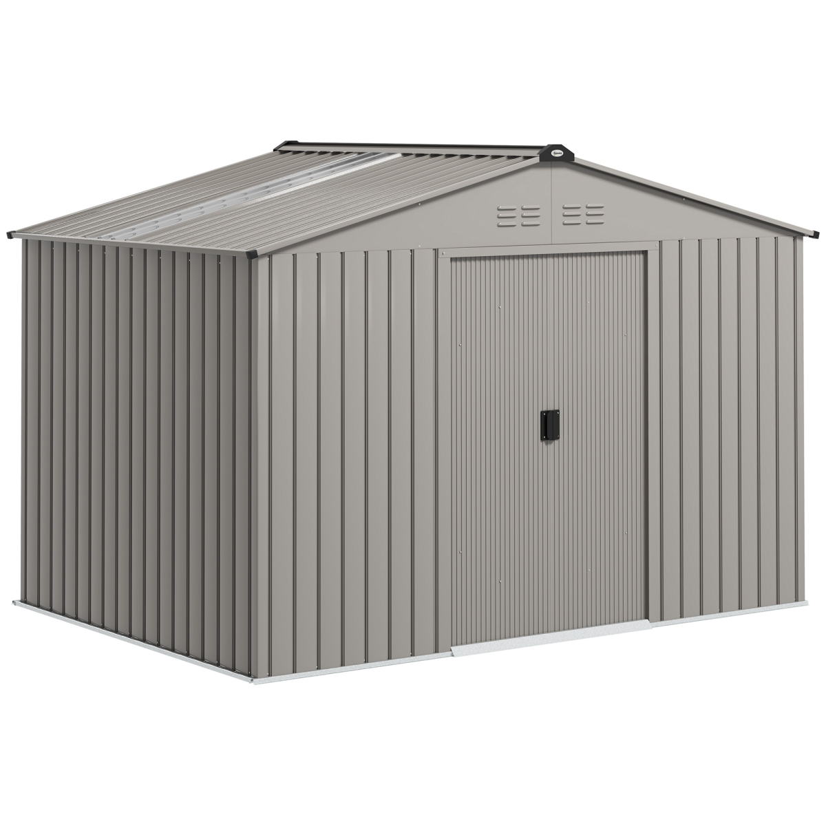 Outsunny 9 x 6FT Galvanised Steel Garden Storage Shed, Sliding Door, Grey