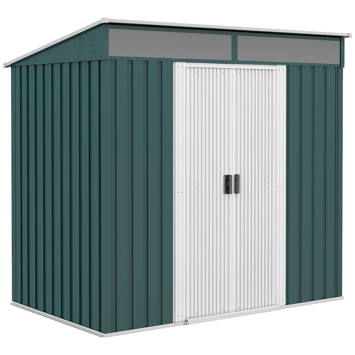 Outsunny 6.5x4FT Green Galvanized Steel Garden Shed with Foundation, Lockable Sliding Doors and Windows