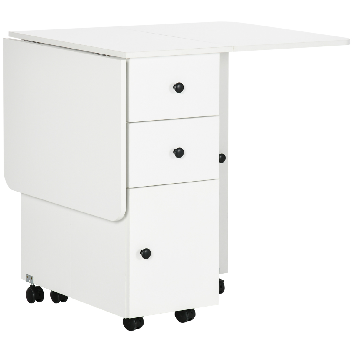 HOMCOM White Folding Drop Leaf Dining Table with Storage Drawers