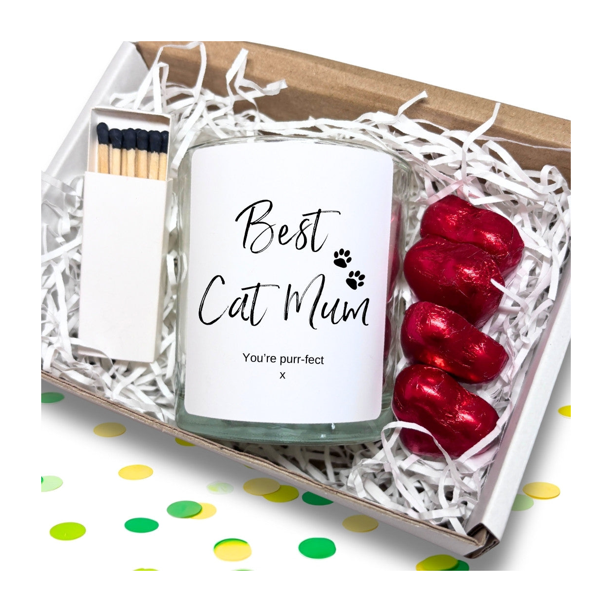 Best Cat Mum Candle Gift Set with Chocolates and Personalised Vanilla Candle