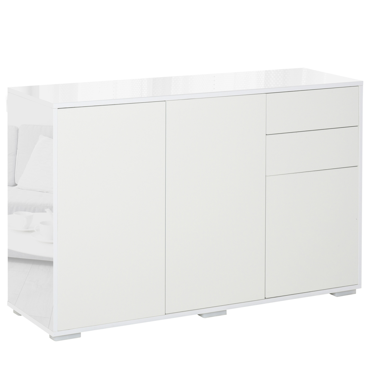 HOMCOM White Side Cabinet with 2 Doors, 2 Drawers, Adjustable Shelf, Push Open Design