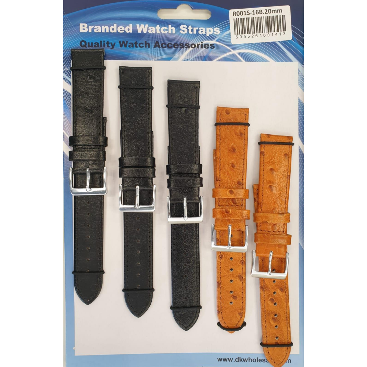 R001S-16B 20mm Leather Watch Straps 5 Pack