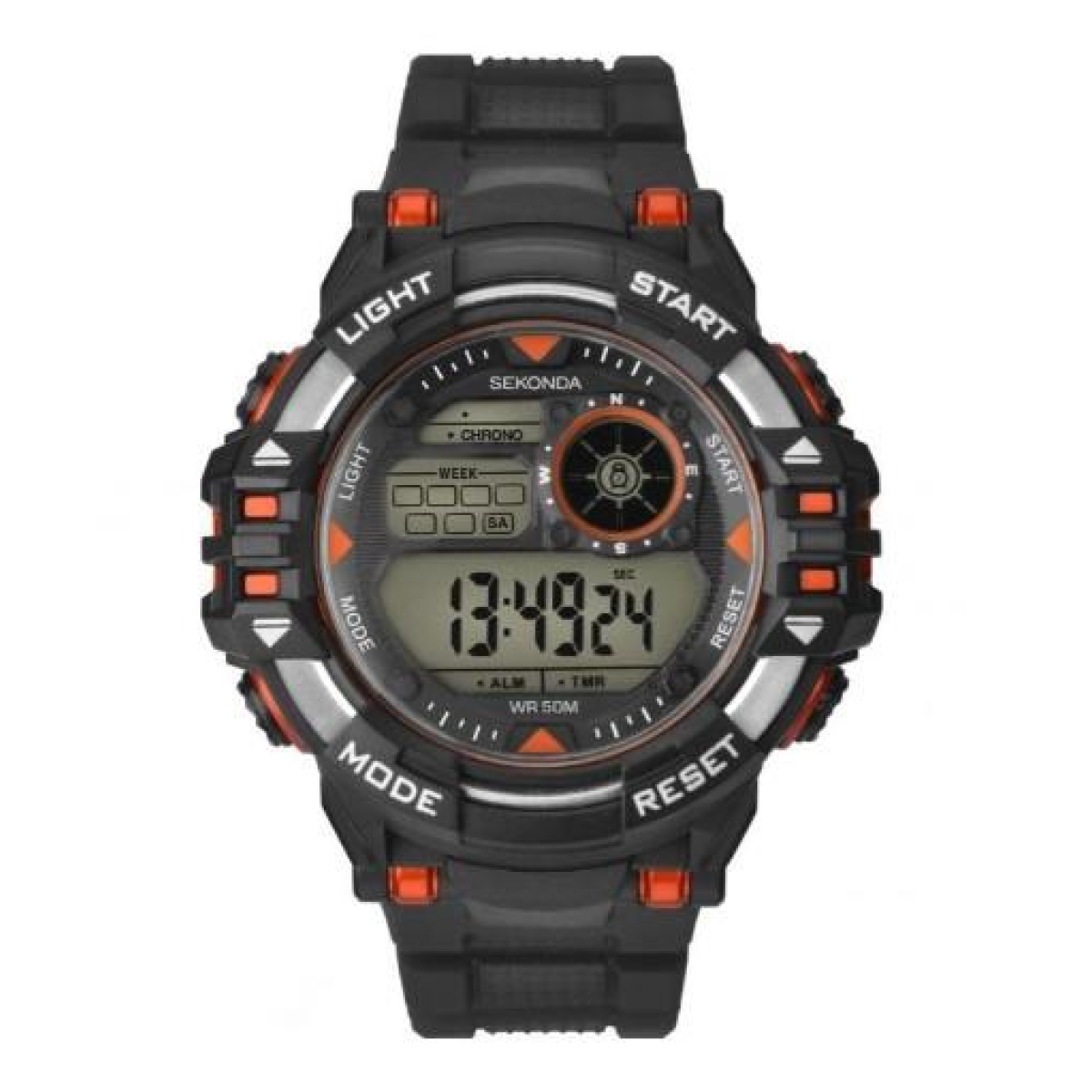 Sekonda Men’s Sports Chronograph Digital Watch, 50m Water Resistant, Black Resin Strap