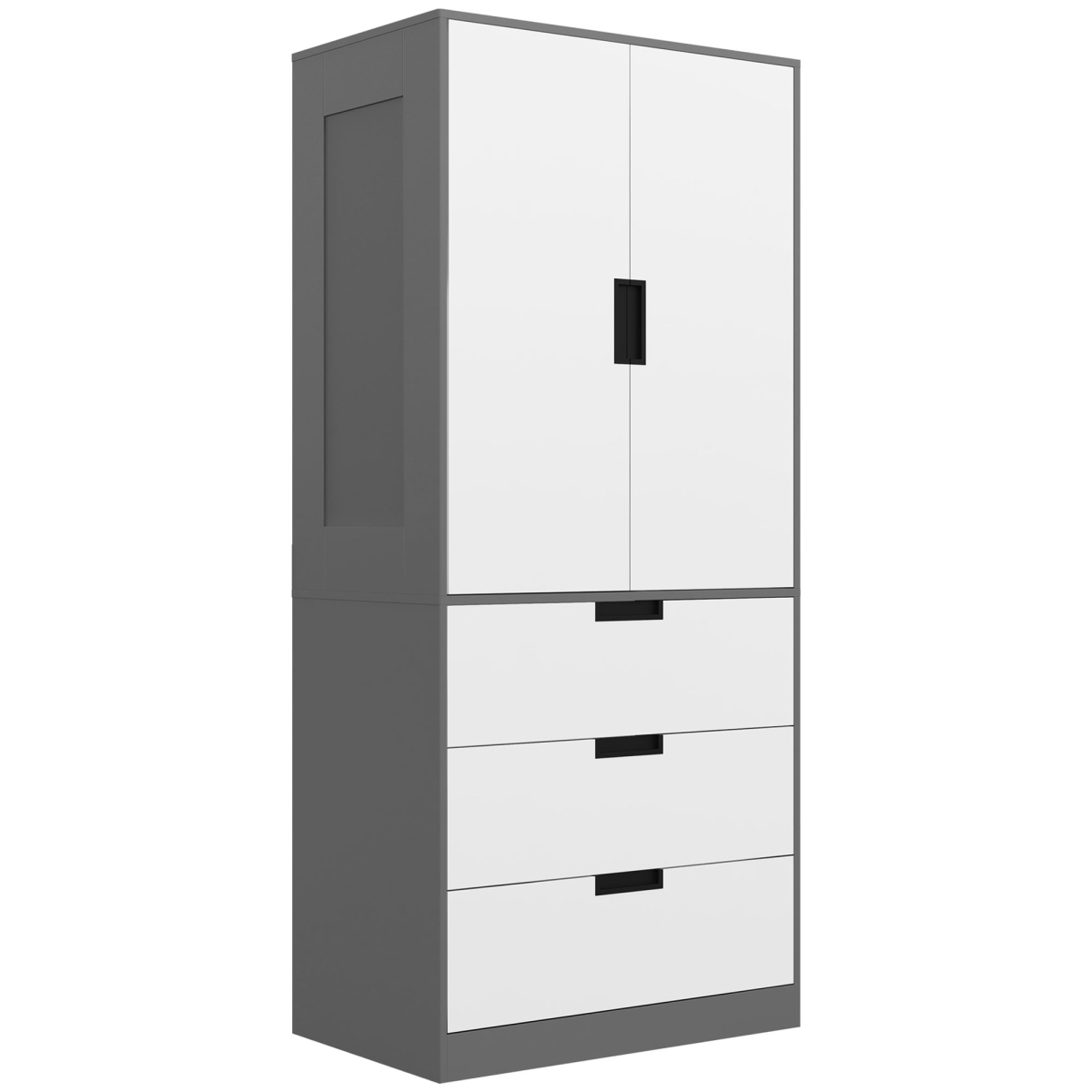 HOMCOM White and Grey 2-Door Wardrobe with 3 Drawers and Rail