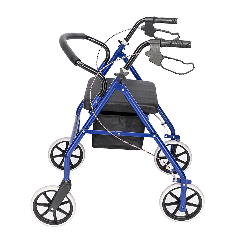 Adjustable Iron Walker with Wheels, Padded Seat and Backrest