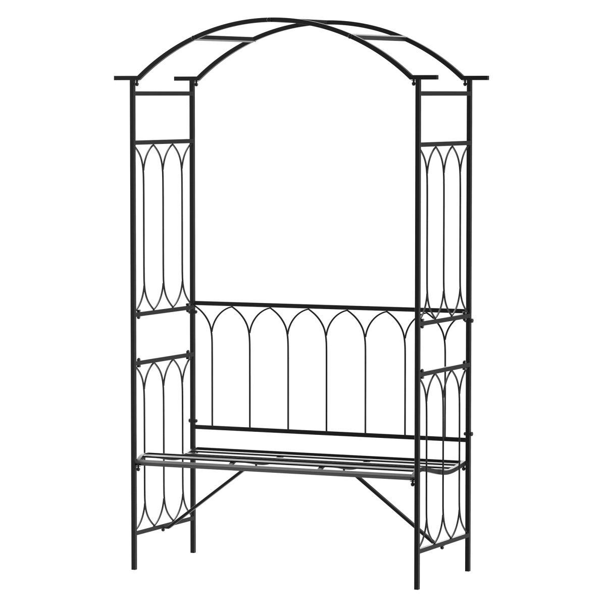 Black Metal Garden Arbour Bench Trellis for Climbing Plants