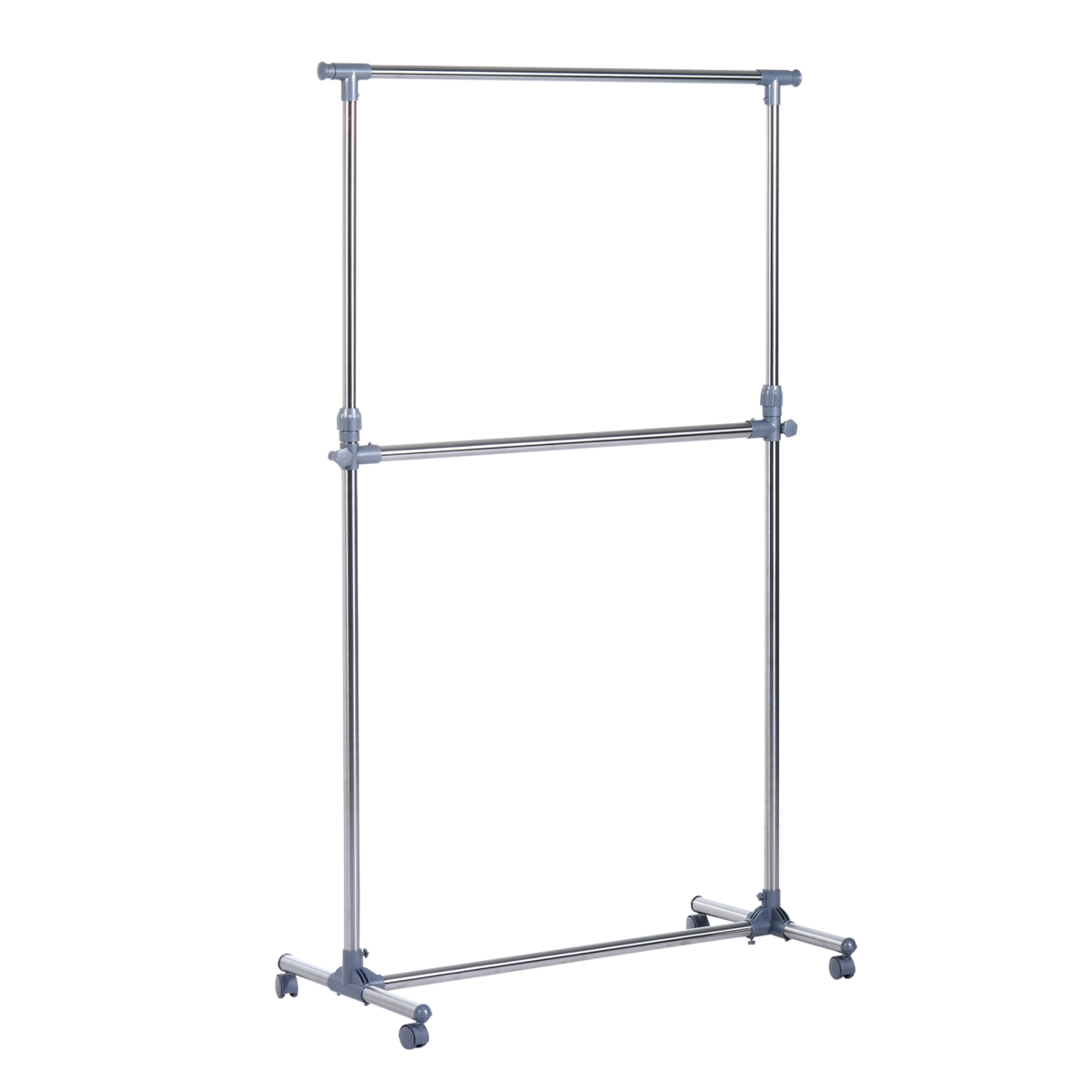 HOMCOM Adjustable Clothes Hanger with Wheels, Heavy Duty, Silver/Grey
