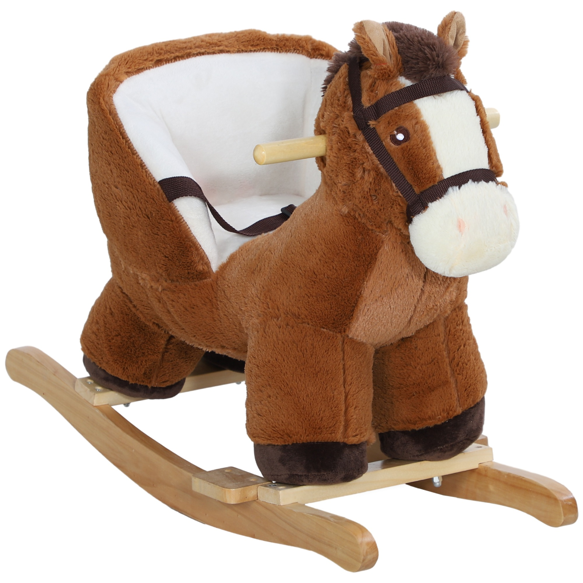 AIYAPLAY Kids Rocking Horse with Sound, Safety Belt, Brown