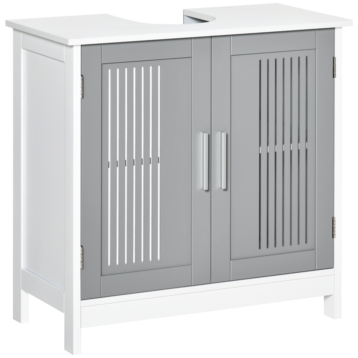 kleankin Modern Under Sink Bathroom Cabinet with 2 Doors, White Vanity Unit, Movable Shelf