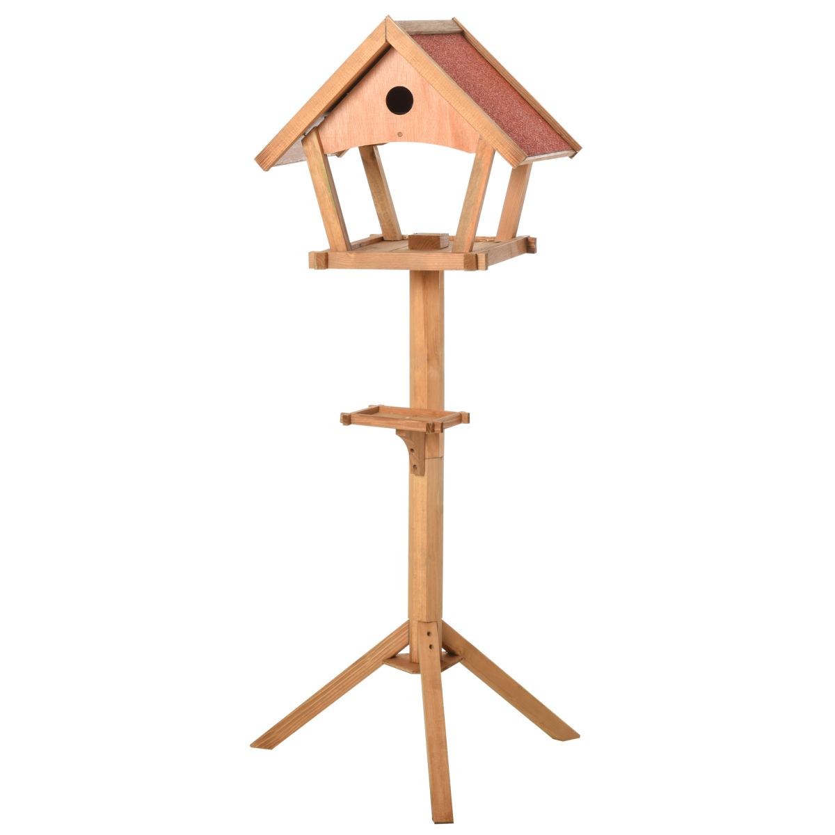 Wooden Bird Feeder Stand for Garden, House-Shaped, Solid Fir Wood, Weather Resistant, 49 x 45 x 139cm