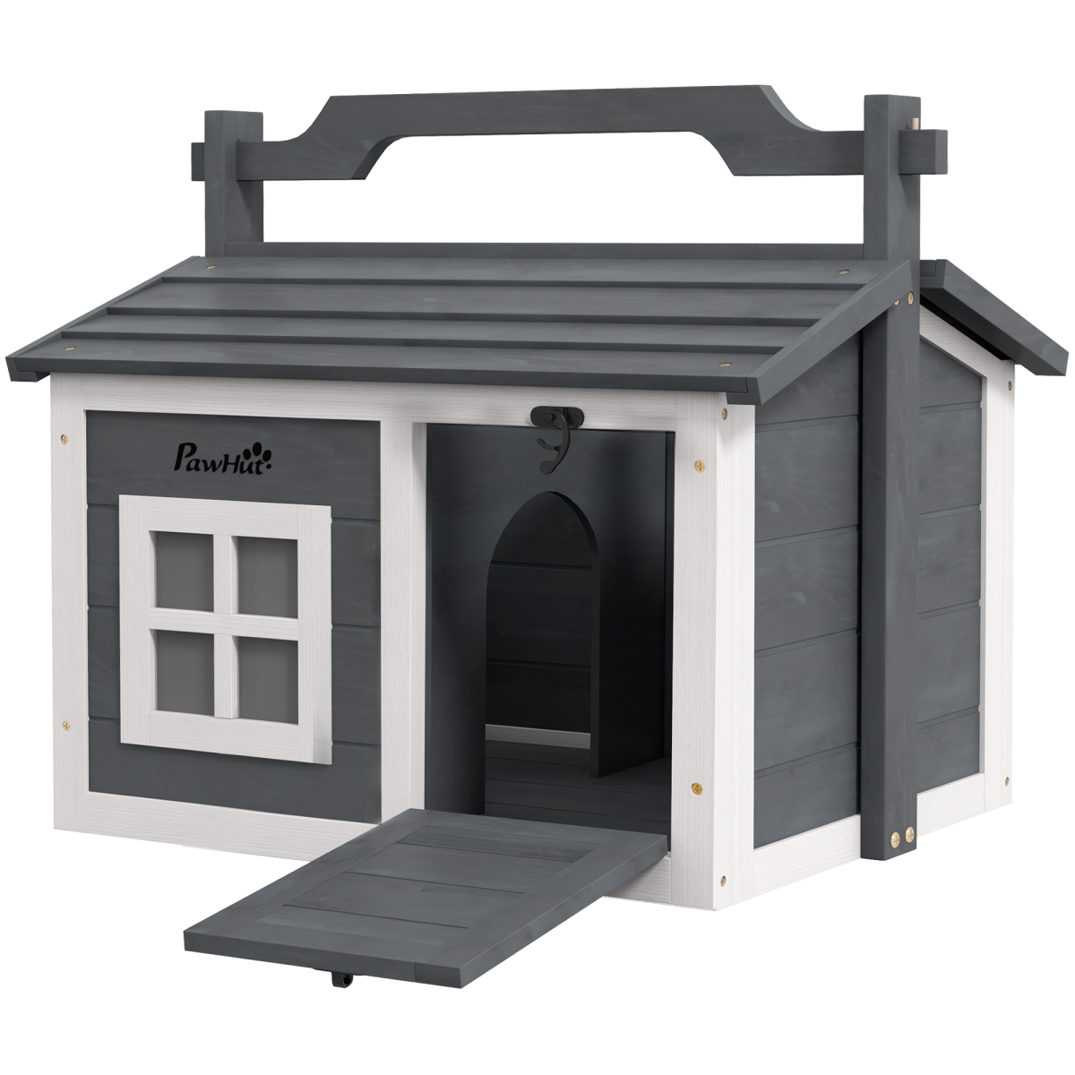 PawHut Indoor Outdoor Rabbit Hutch with Openable Roof - Grey