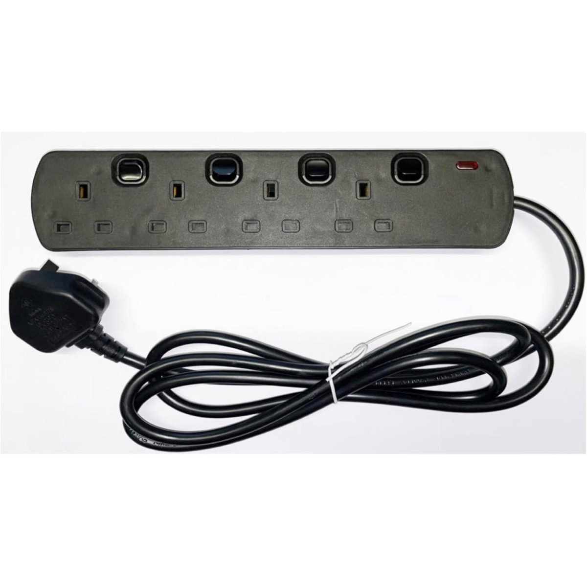 PowerPlus 4-Way 2m Switched Extension Lead with Surge Protection, Black