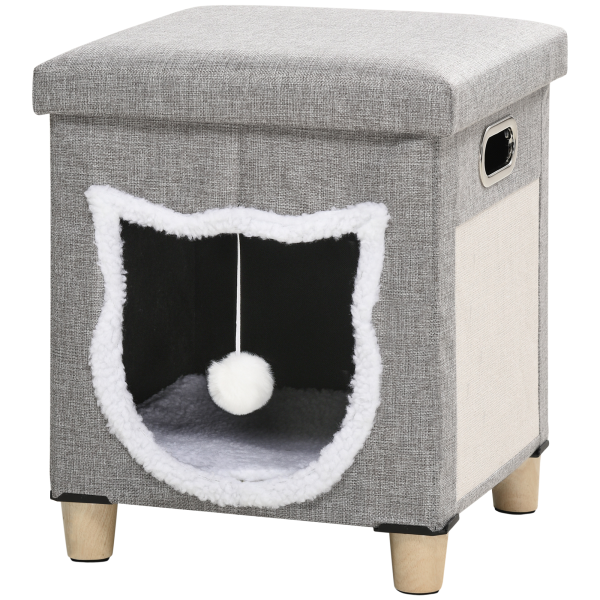 PawHut 2-in-1 Cat Bed Ottoman with Scratching Pad, Cushion & Handle