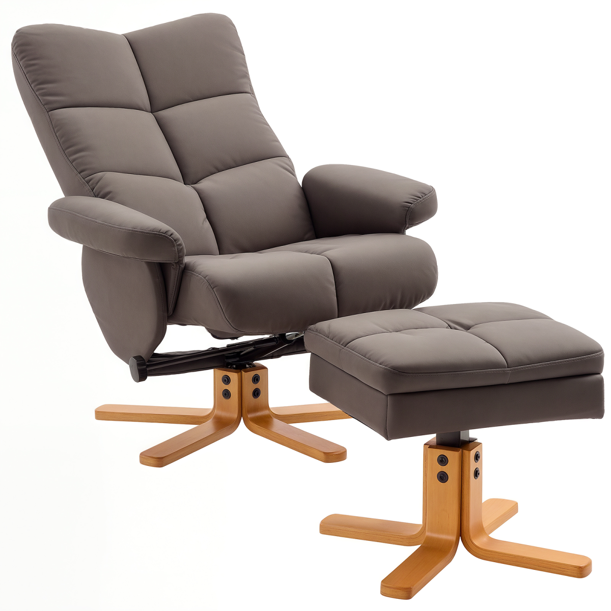 Brown Faux Leather Recliner Chair Set with Ottoman Storage