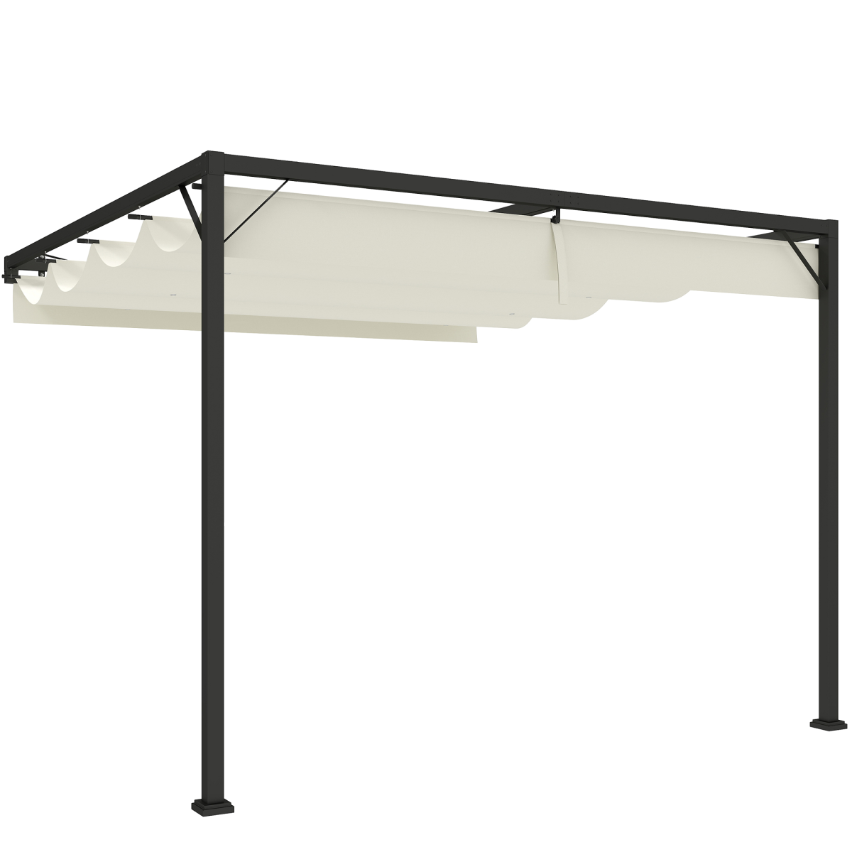 Outsunny 3x3m Wall-Mounted Pergola with Retractable Canopy, Cream White