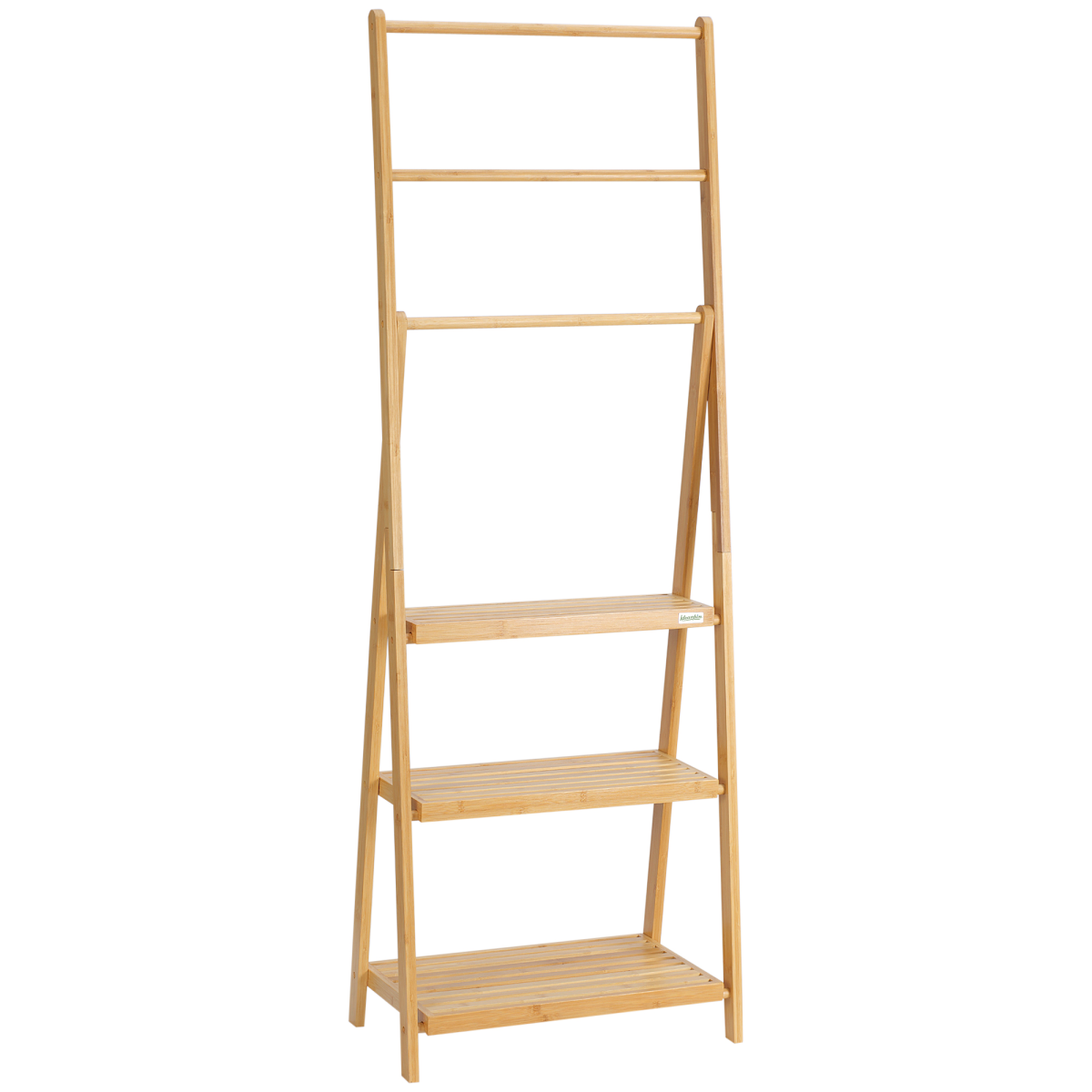 Freestanding Foldable Bamboo Towel Rack with Shelves and 3 Bars